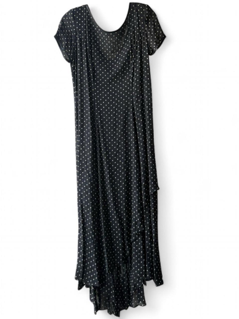 Vintage Tom Barra Black & White Polka Dot Short Sleeve Maxi Dress Size 10